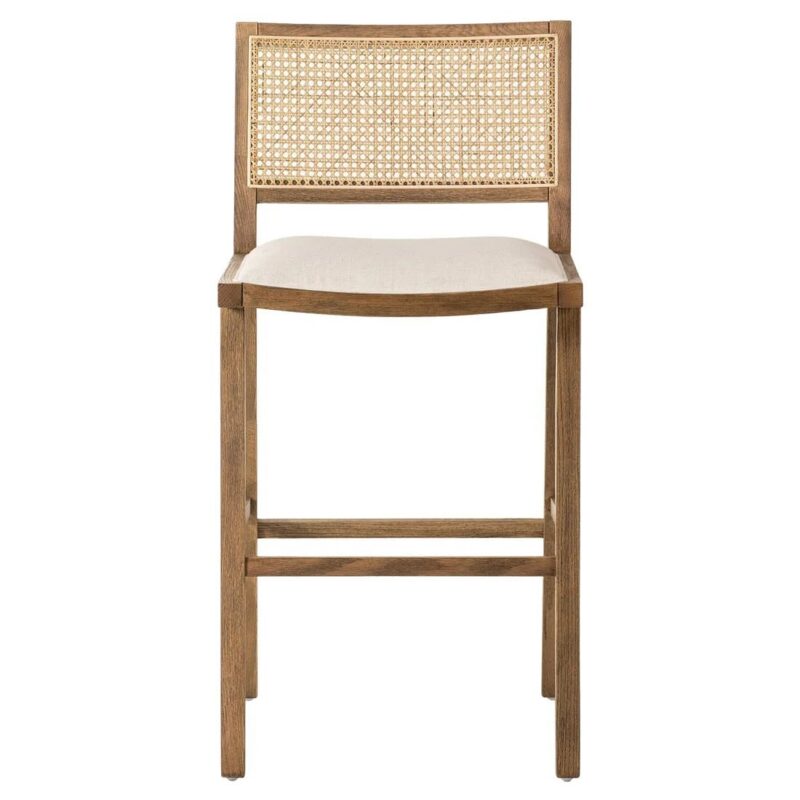 Samantha Coastal White Performance Oak Wood Natural Cane Bar Stool