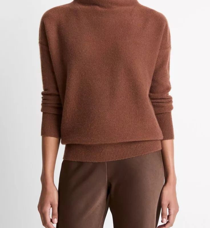 Women's Plush Cashmere Funnel Neck Sweater, Heather Platinum, Size M Vince