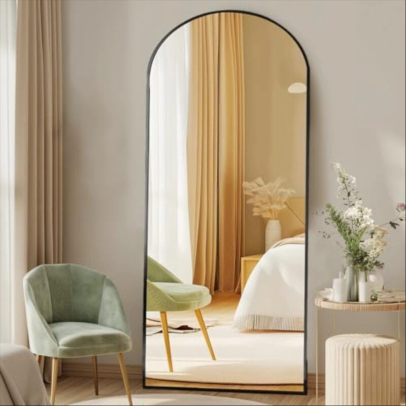 DUMOS Arched Full Length Mirror with Stand 64"x21" Floor Standing Aluminum Frame for Bedroom Body...