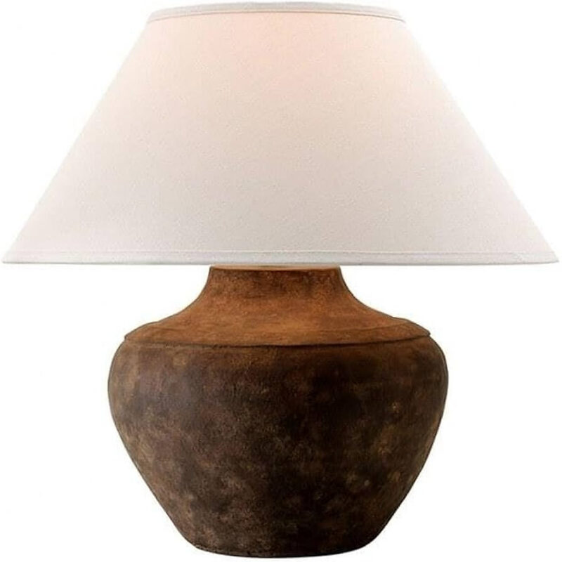 Earthy Table Lamp with Aged Textures in Sienna Finish with Drum Shape Linen Shade 20 inches W X 2...