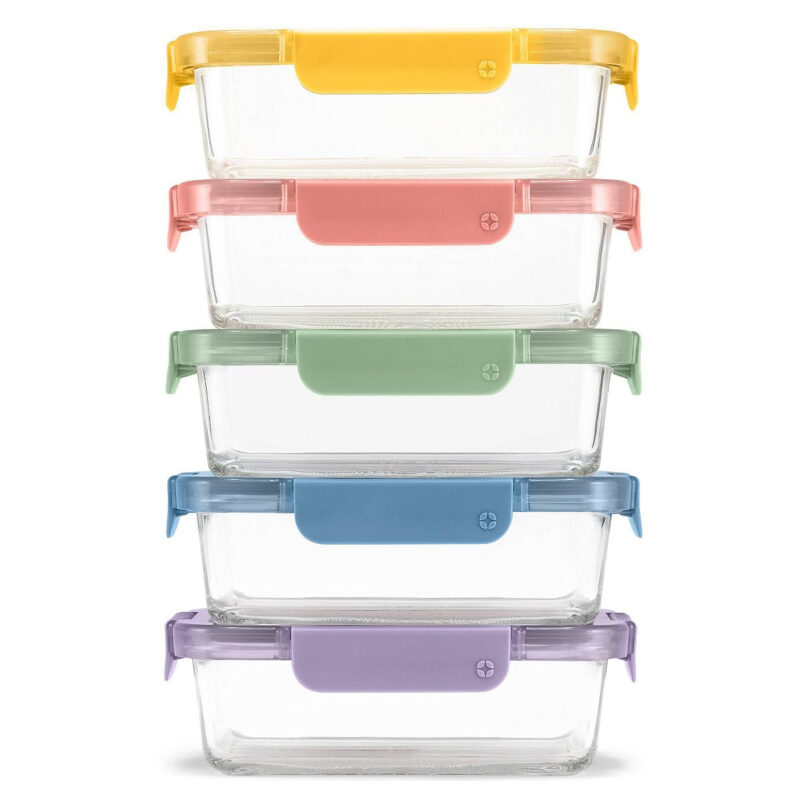 Ello Color Lock 10pc (set of 5) Glass Meal Prep Food Storage Containers Set Multicolor Brights: G...