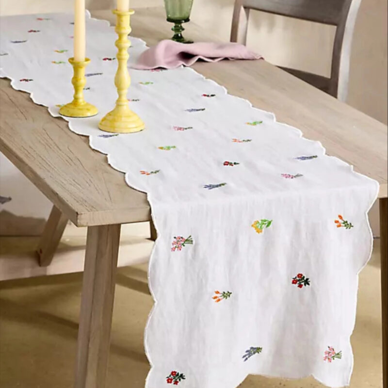 Embroidered Floral Linen Table Runner at Terrain