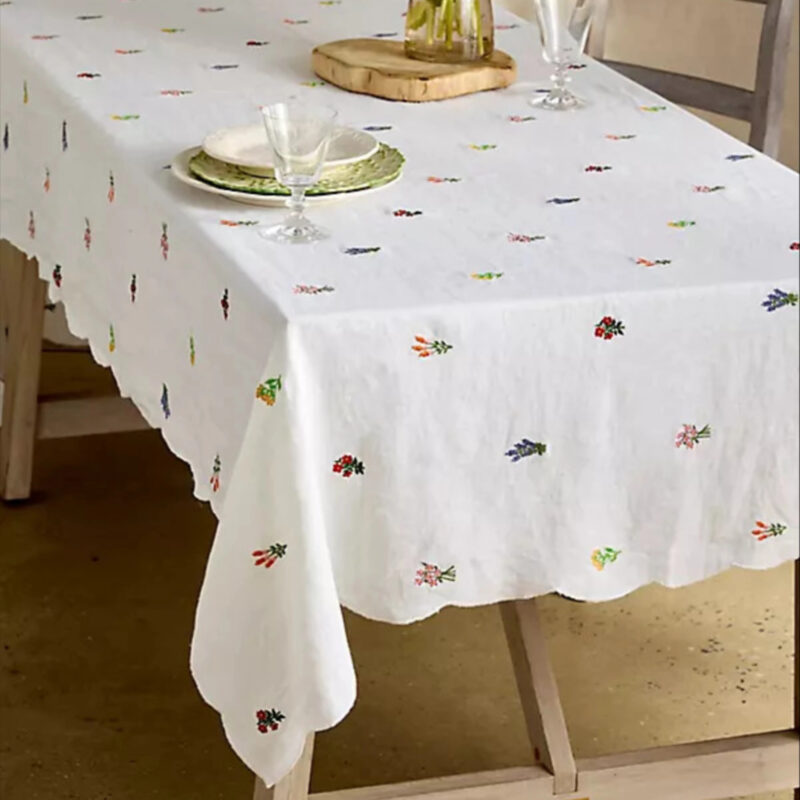 Embroidered Floral Linen Tablecloth at Terrain