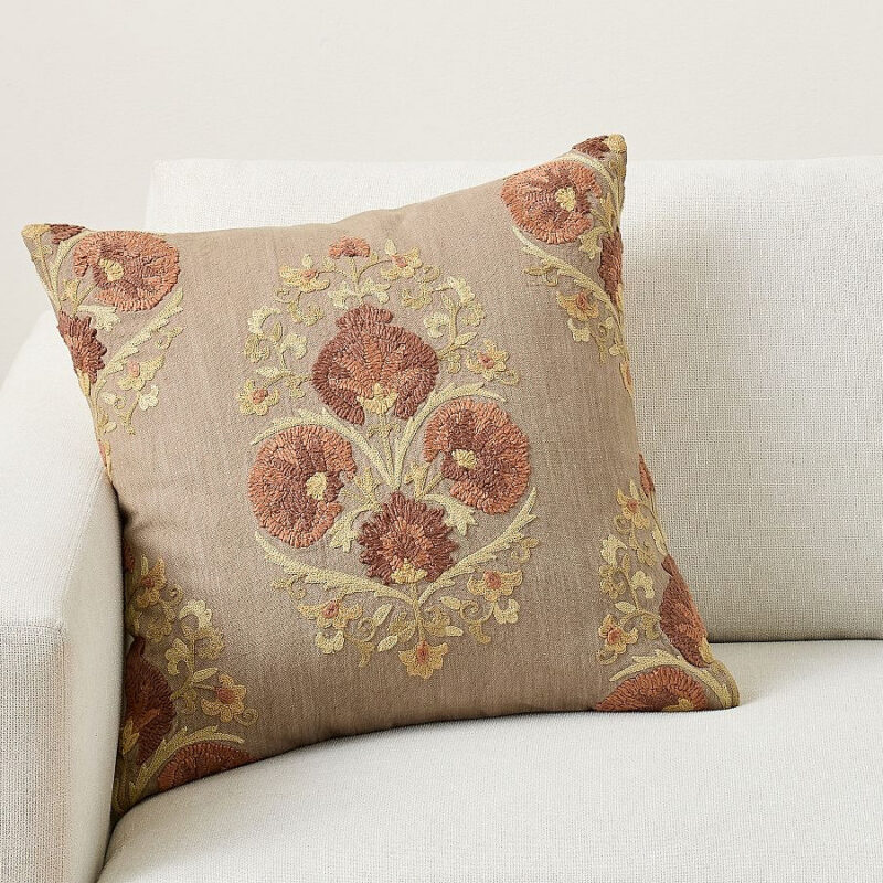 Emerald Embroidered Pillow Cover