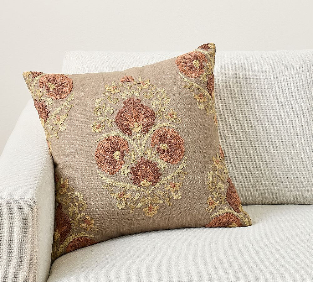 Emerald Embroidered Pillow Cover