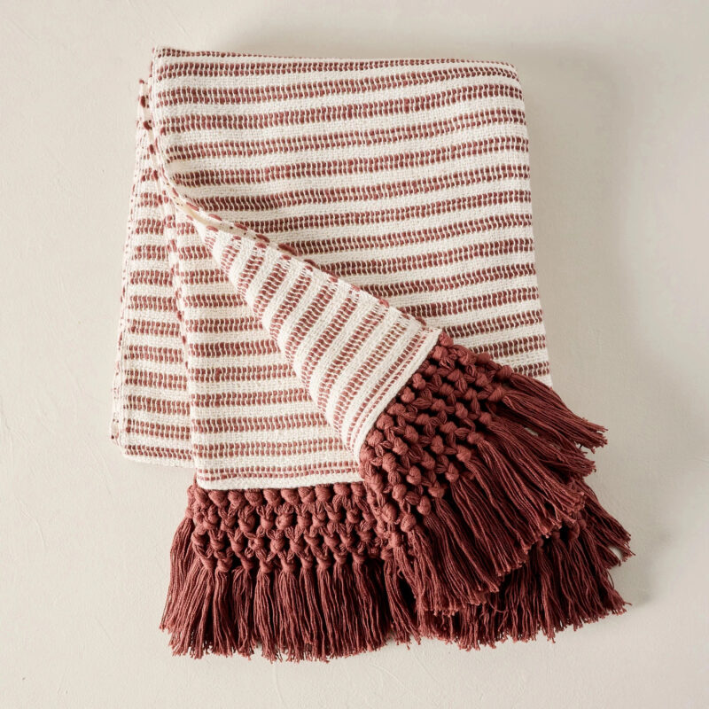 Essential Tassel Throw - Burgundy Striped