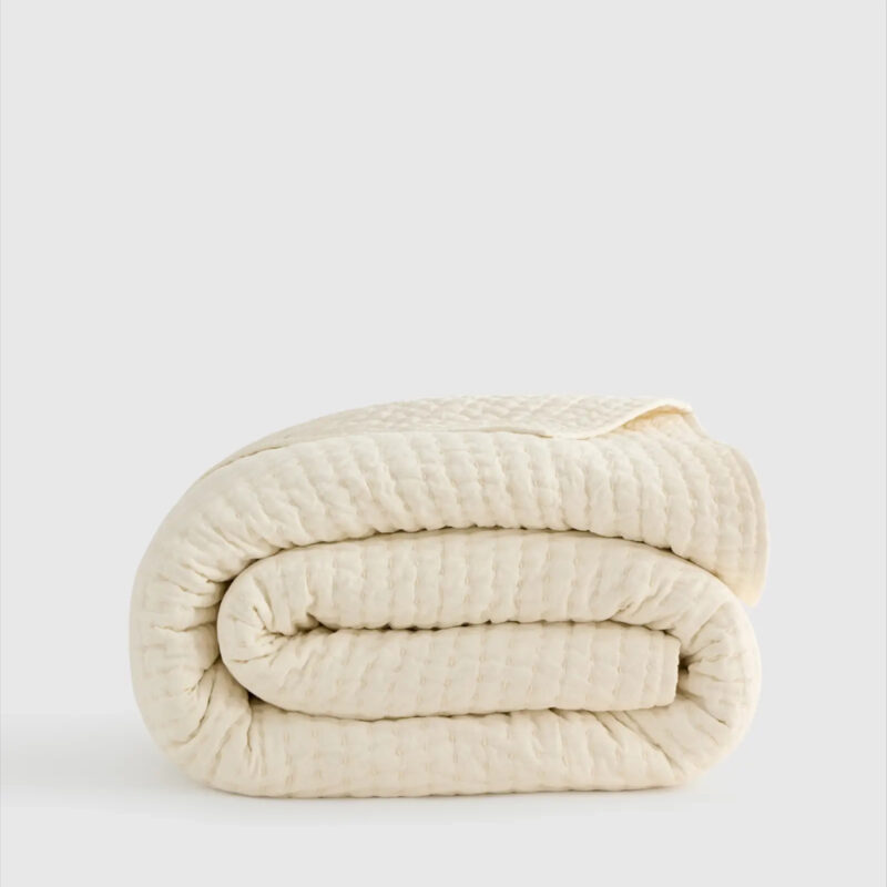 European Linen Cotton Stitch Quilt in Ivory