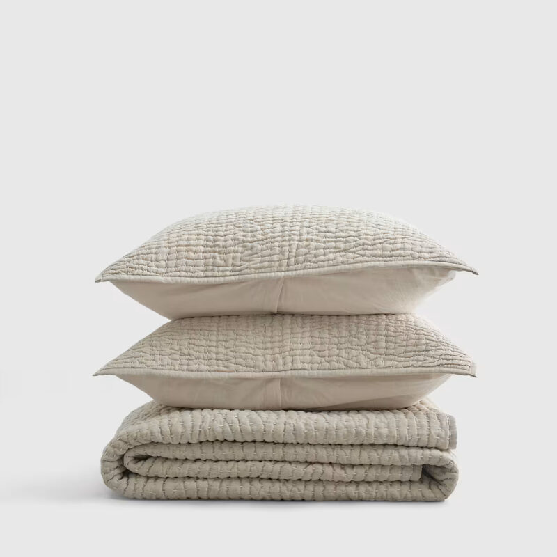 European Linen Cotton Stitch Quilt Set in Natural