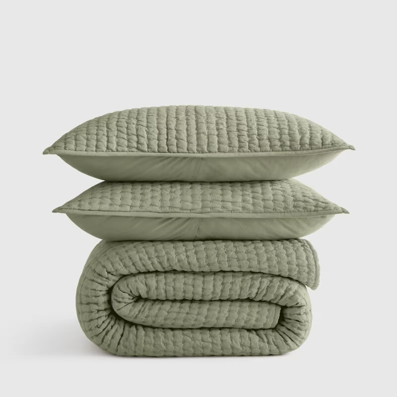 European Linen Cotton Stitch Quilt Set in Willowleaf