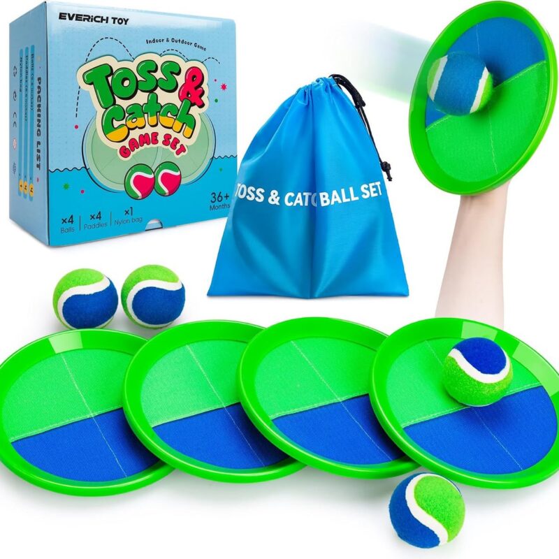 EVERICH TOY Toss and Catch Ball Game Set, Upgraded Sticky Paddle Ball Set for Kids & Toddlers, Sturdy & Water-Resistant Outdoor Backyard Beach Pool Toy, Birthday Gift for Boys Girls Ages 3-12
