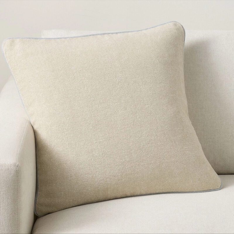Everyday Linen Reversible Piped Pillow, 20 Inches, Flax/Chambray/Ivory
