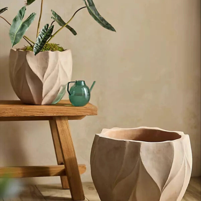 Faceted Terracotta Taper Planter in Grey, Size: 18" at Terrain
