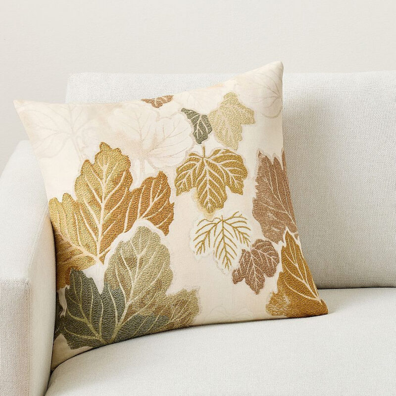 Fall Leaves Embroidered Pillow Cover