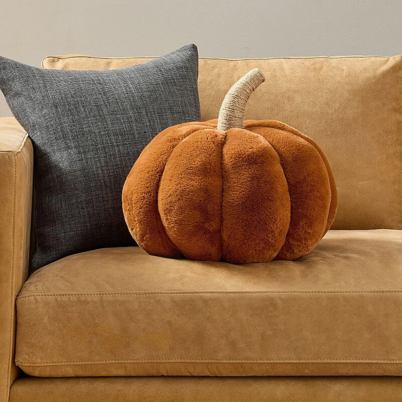 Faux Fur Pumpkin Shaped Pillow