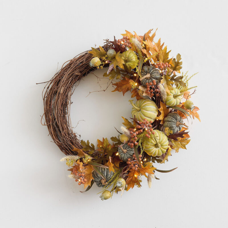 Faux Lit Autumnal Wreath & Garland