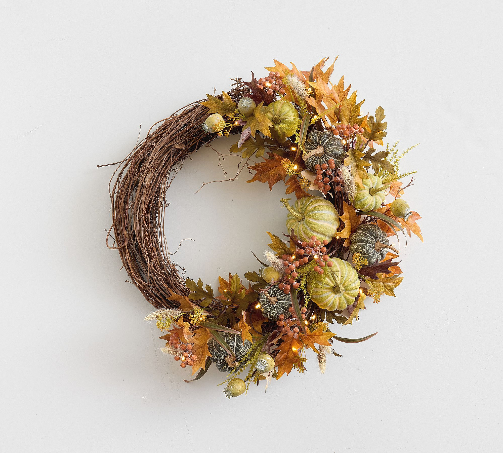 Faux Lit Autumnal Wreath & Garland