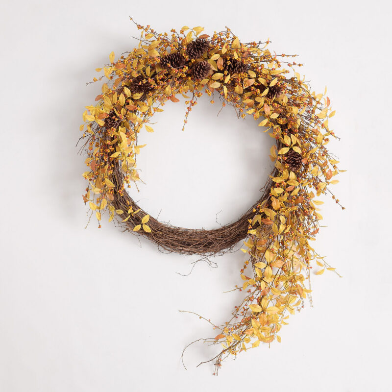 Faux Oversized Golden Leaf and Berry Wreath