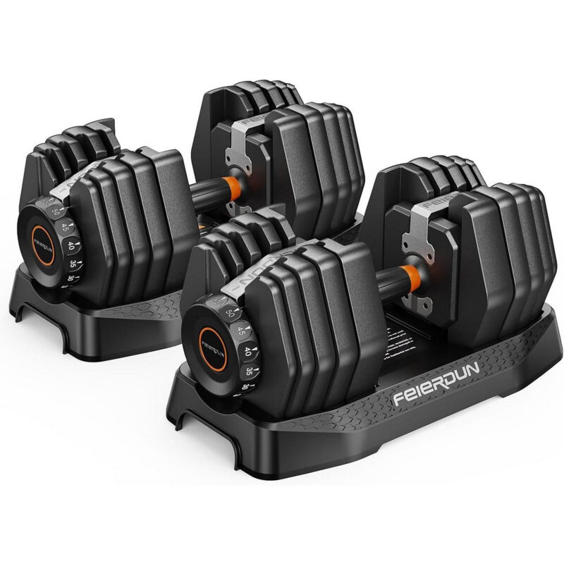 FEIERDUN 15-in-1 Adjustable Dumbbell Set with Storage Box, 105 lb Quick-Adjust Free Weight