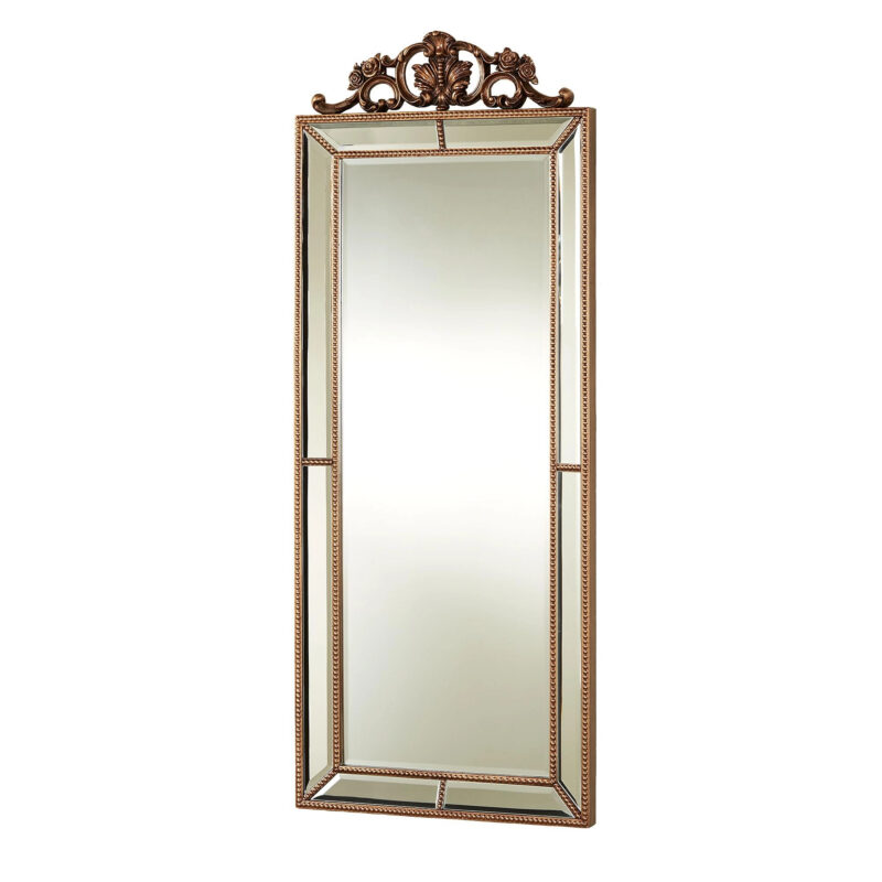 Felix Wall Mirror | Rectangular Beveled Glass with Light Bronze Finish | Resin Bead Trim, Acanthu...