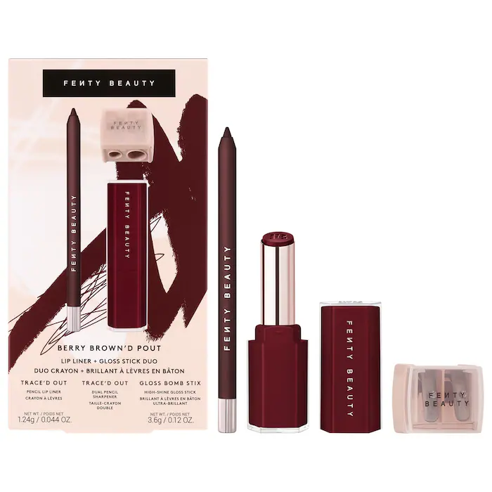 Fenty Beauty by Rihanna Berry Brown’d Pout lip duo with lip crayon, gloss stick and sharpener