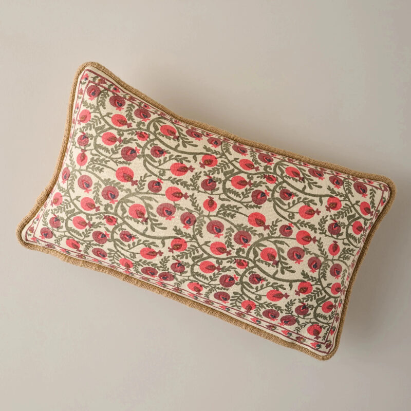 Festive Pomegranate Block Print Small Lumbar Pillow
