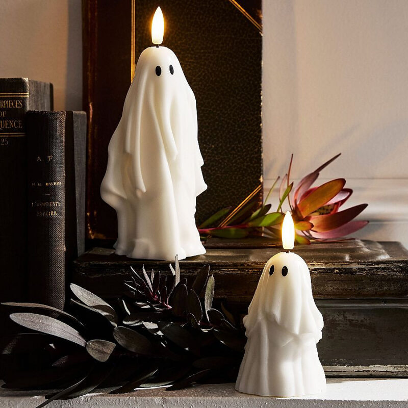 Flameless Ghost Pillar Candles - Set of 2