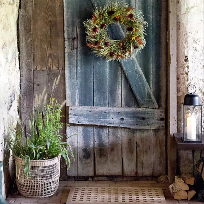 Flax and Safflower Bouquet Wreath in Orange, Size: 22" at Terrain