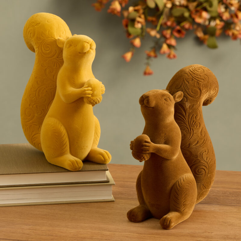 Flocked Filigree Squirrel Decor Set of 2