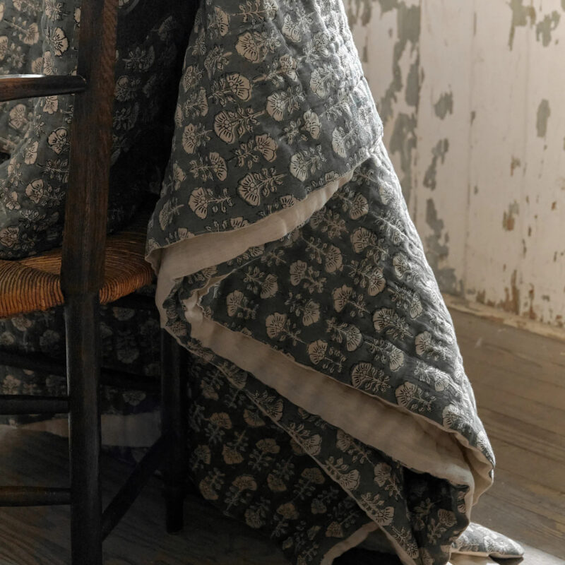 Flora Block Print Quilt - Silver Blue magnolia