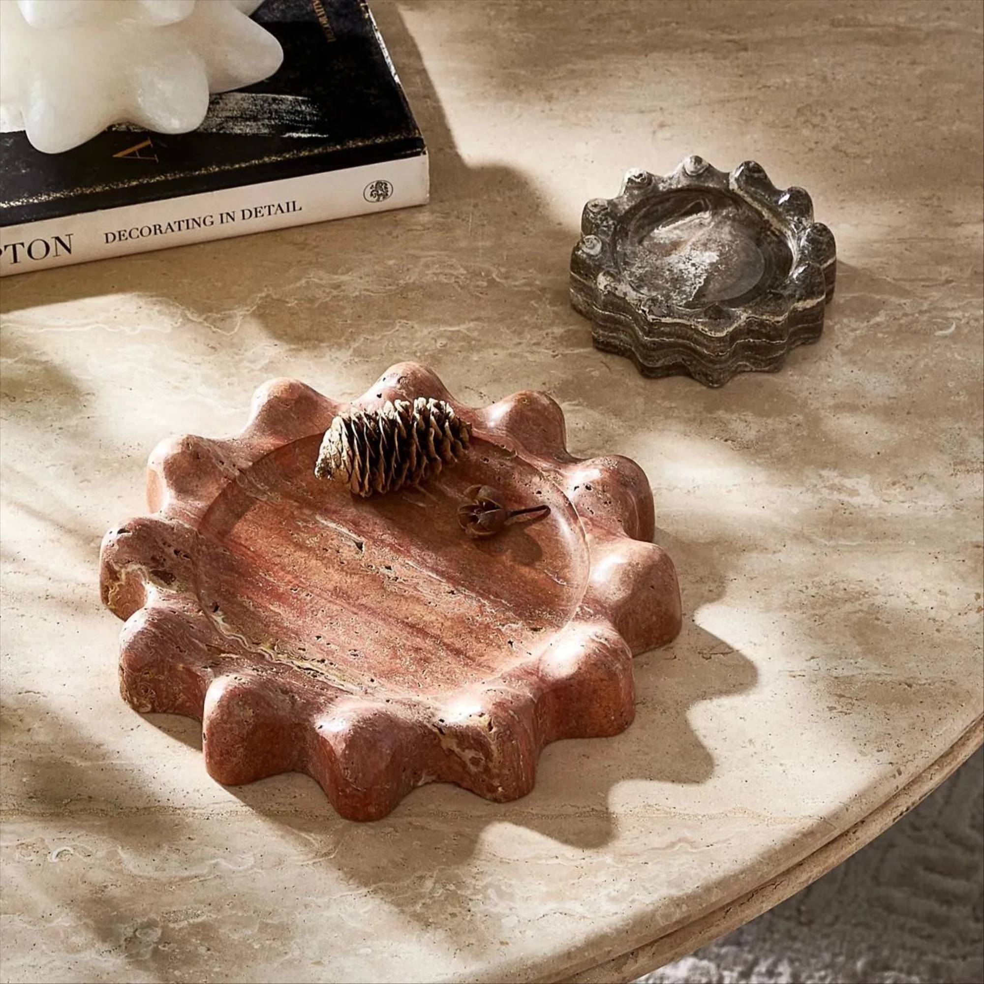 Flora Marble Catchall | Sand | Décor | Z Gallerie | 4.75"Diameter x 1.75"H | Travertine