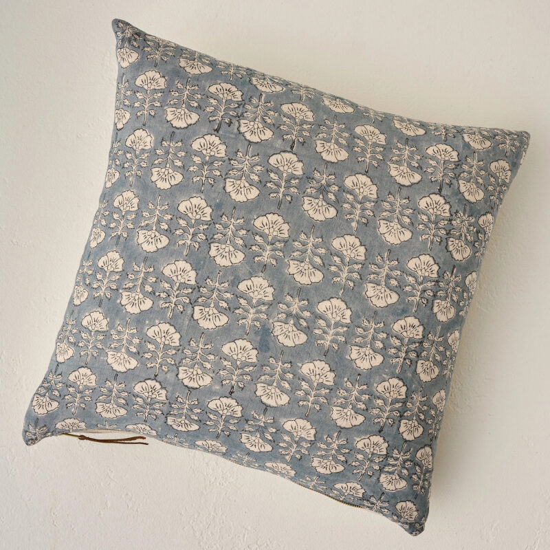 Flora Silver Blue Printed Pillow