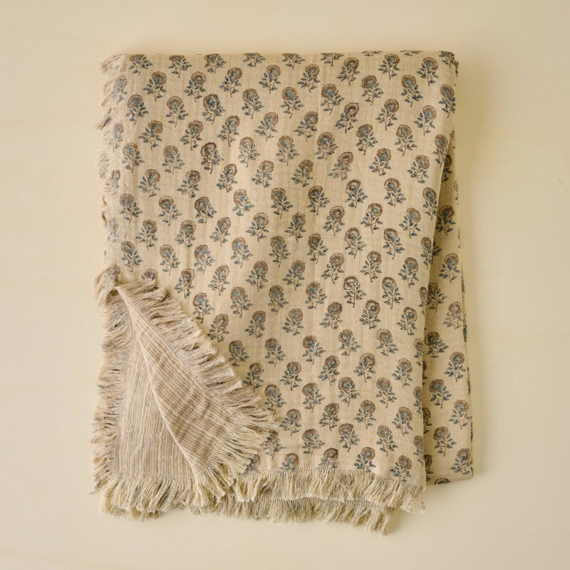 Floral Block Print Reversible Throw