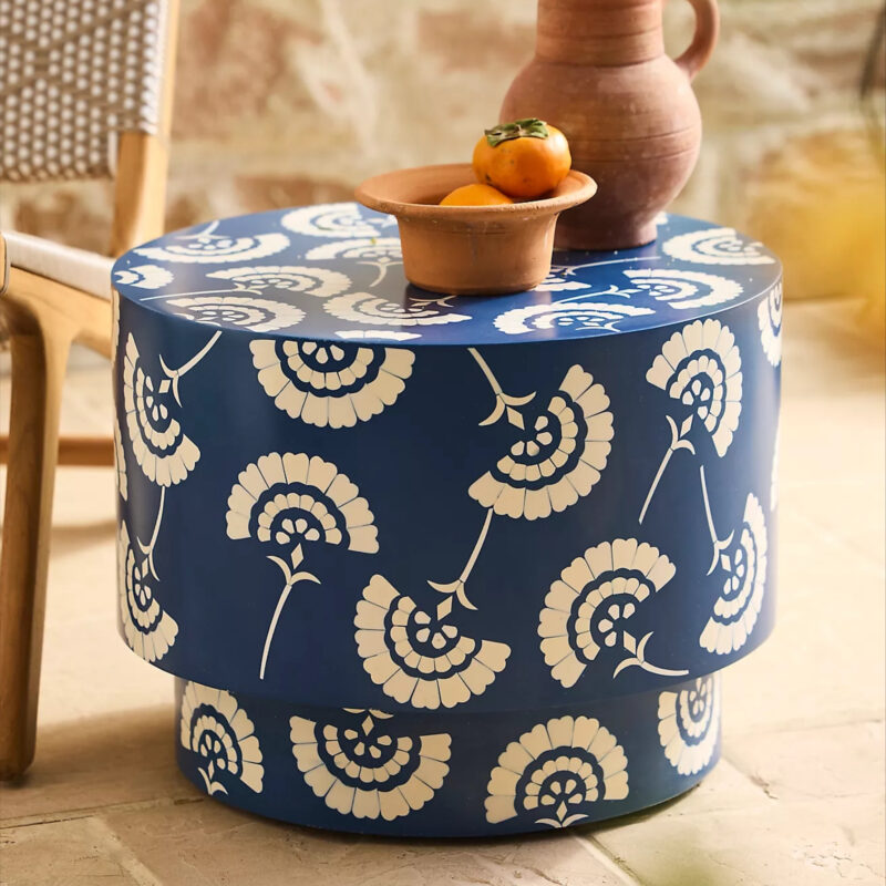 Floral Inlay Resin Side Table