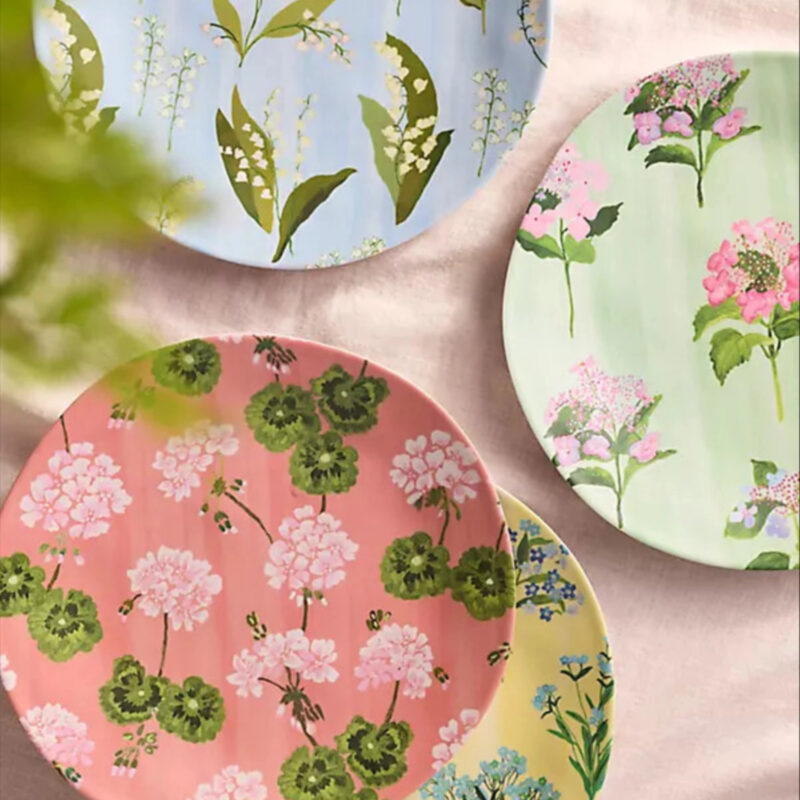 Floral Melamine Dinner Plates, Set of 4