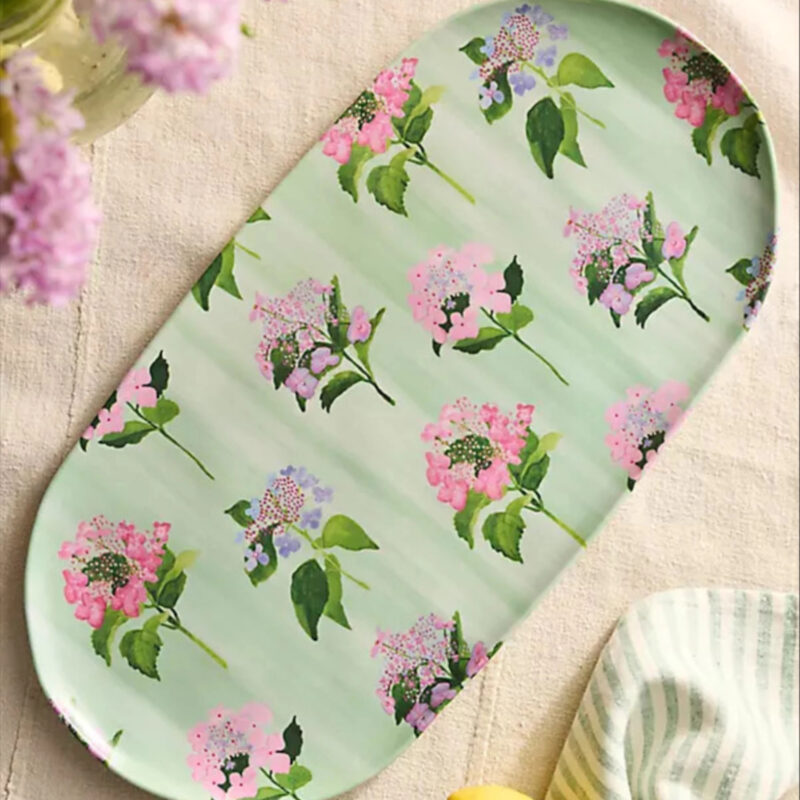 Floral Melamine Serving Platter, Hydrangea in Green at Terrain