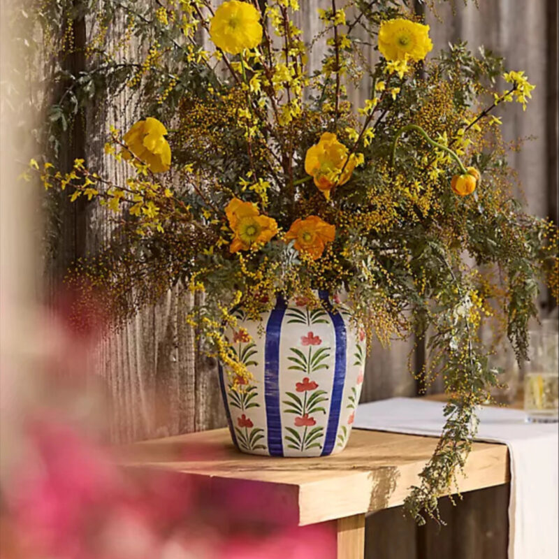 Floral Stripe Earthenware Vase