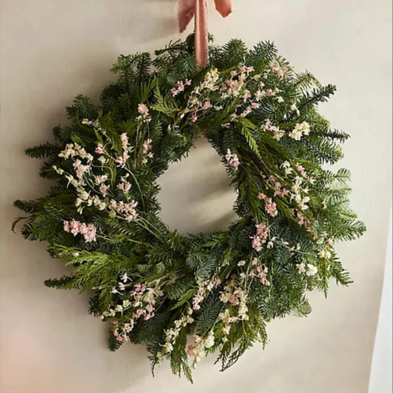 Fresh Evergreen + Larkspur Wreath