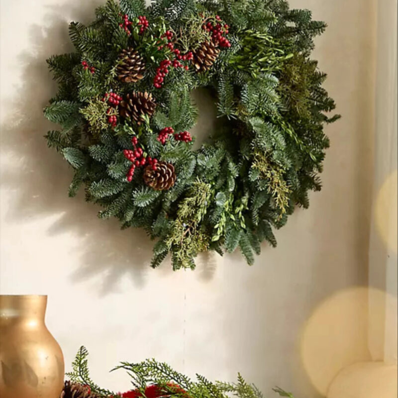 Fresh Evergreen + Red Berries Wreath, Size: 22" at Terrain