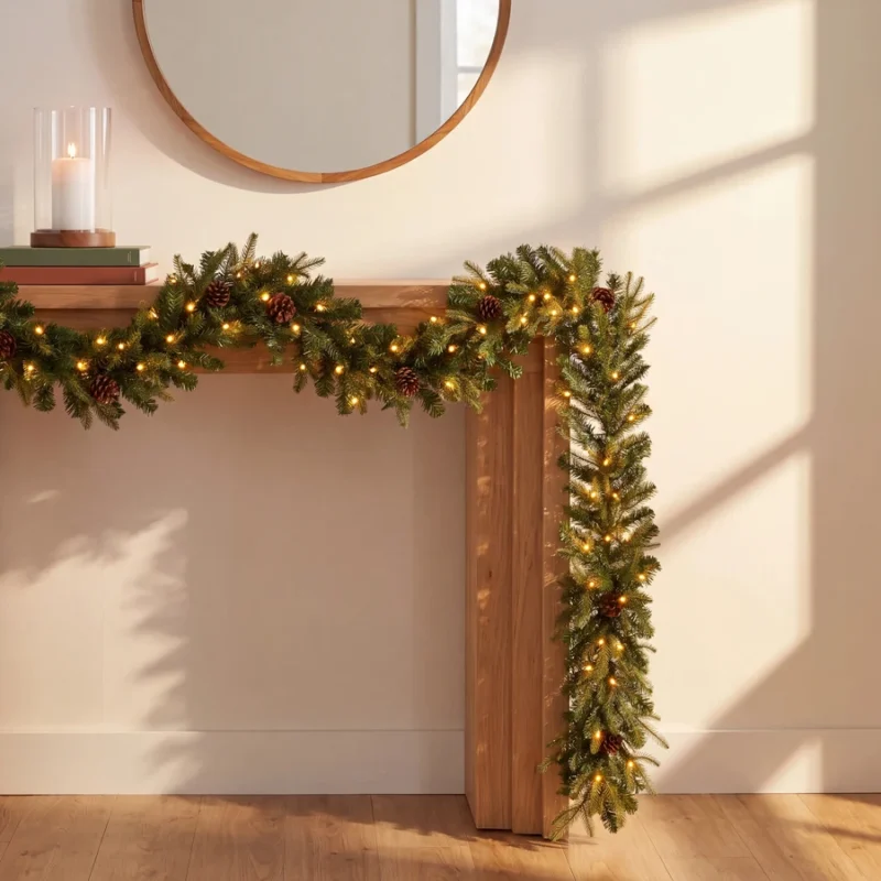 Soperton 9ft Greenery Christmas Garland With Lights