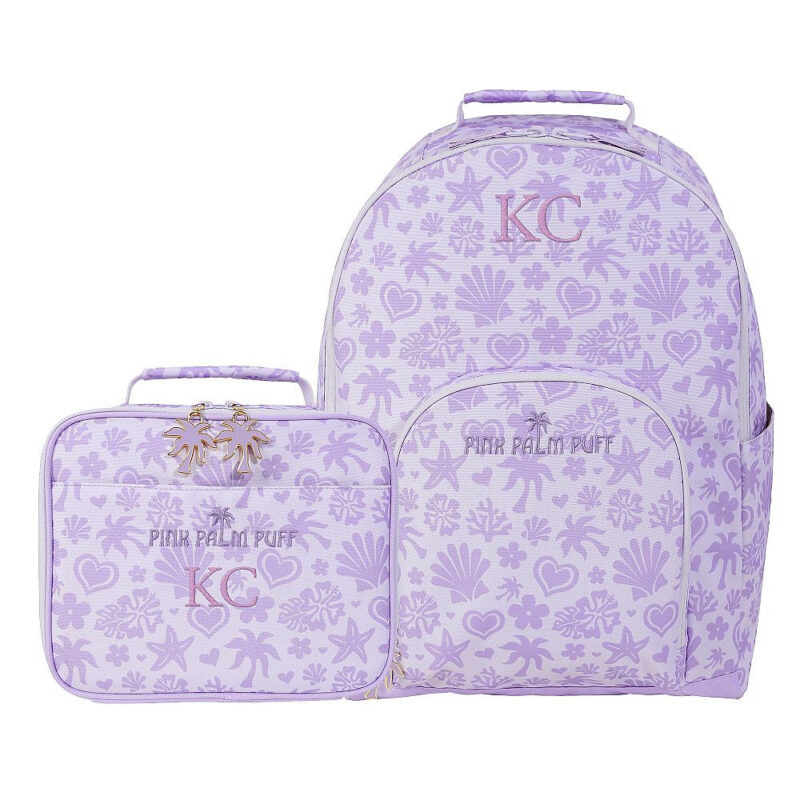 Gear-Up Pink Palm Puff Lavender Backpack and Lunch Box Bundle, Set of 2