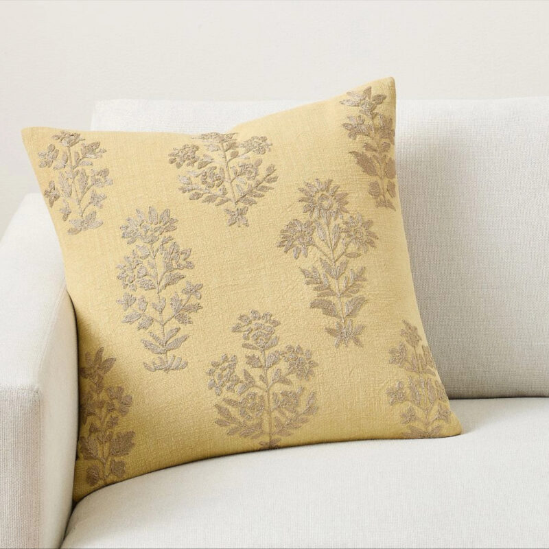 Gillian Embroidered Pillow Cover, Straw, 20
