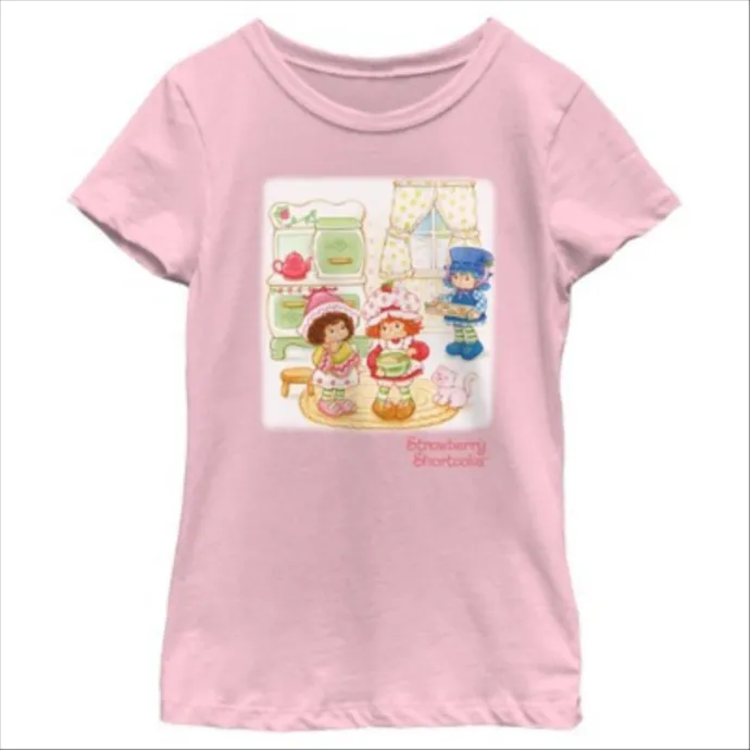Girl's Strawberry Shortcake Cookie Baking Time T-Shirt - Light Pink - Medium