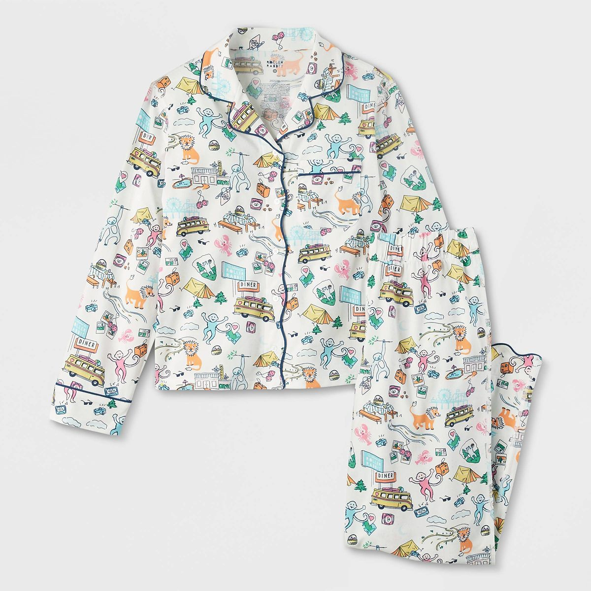 Girls' Adaptive Roadtrip Long Sleeves and Pants Pajama Set Blue/Yellow/Pink - Roller Rabbit x Tar...