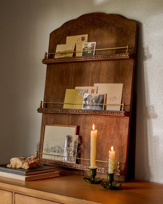 Gloria Carved Wood and Brass Display Shelf Magnolia