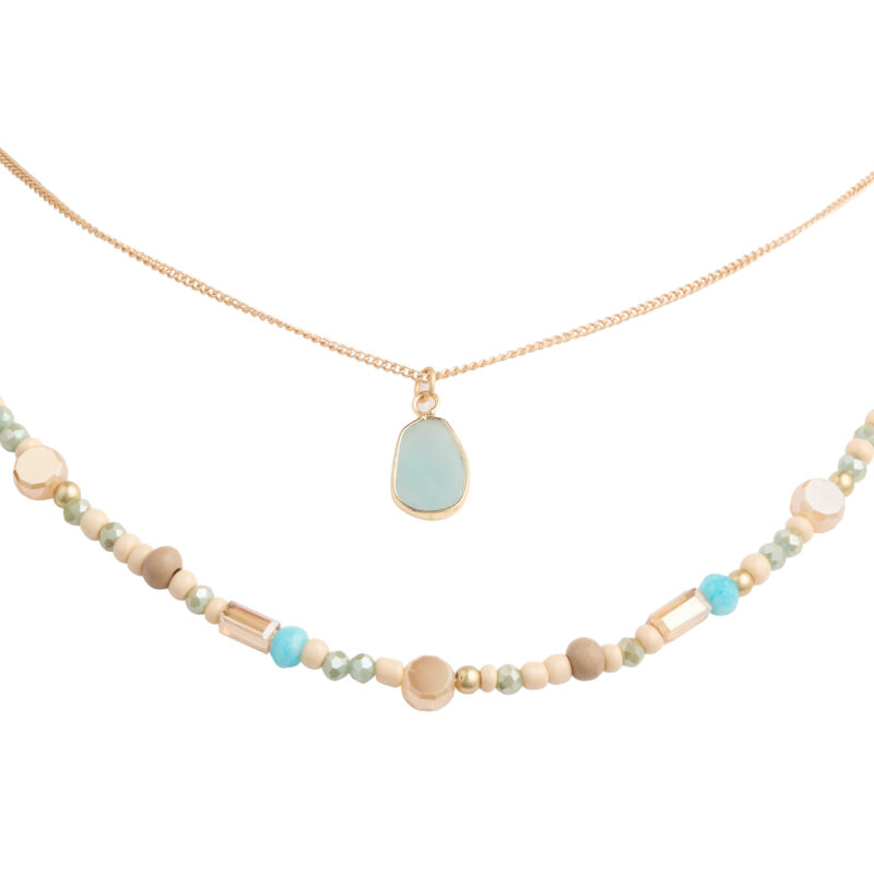 Gold and Blue Glass Beaded Necklaces 2 Pack