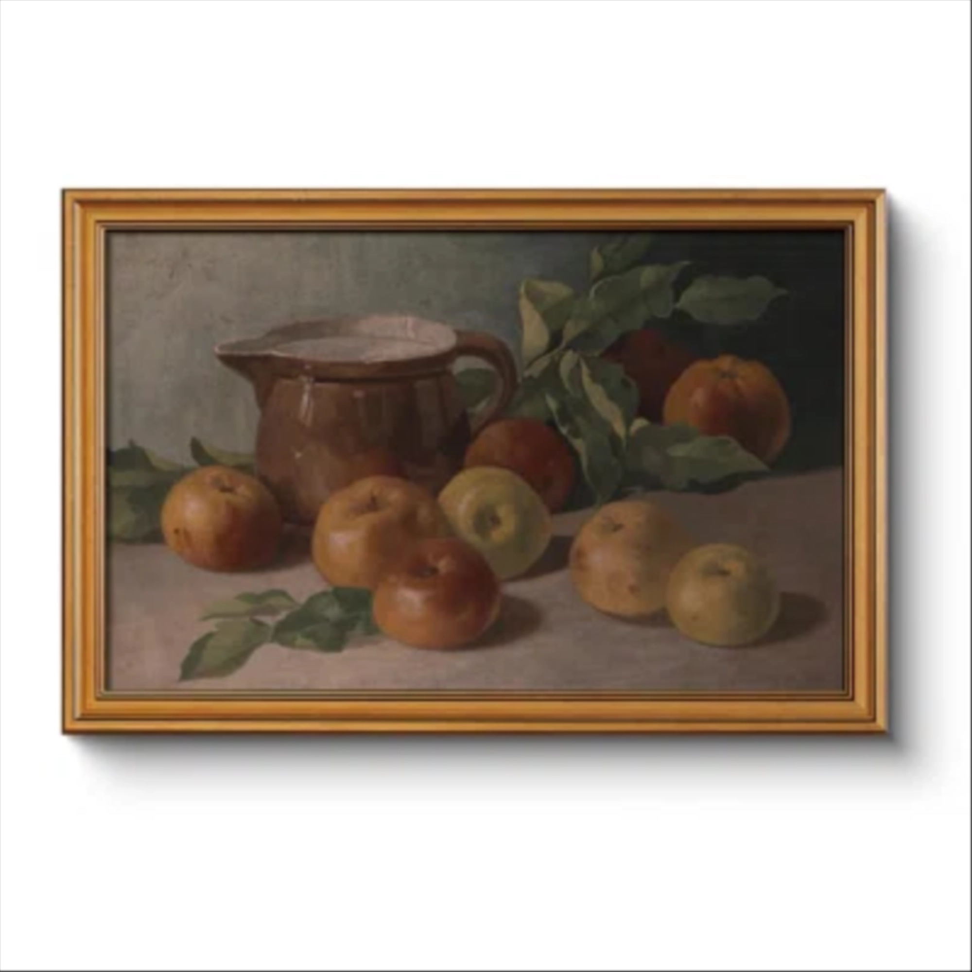 Gold Framed Vintage Wall Art Living Room, Harvest Apples Still Life Oil Painting Artwork Shelf Decor Abstract Wall Pictures Large Prints Farmhouse Fru