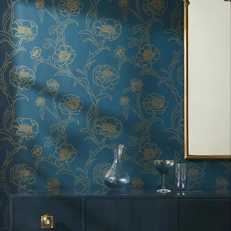 Anthropologie Gold Leaf Peonies Floral Peel-and-Stick Wallpaper