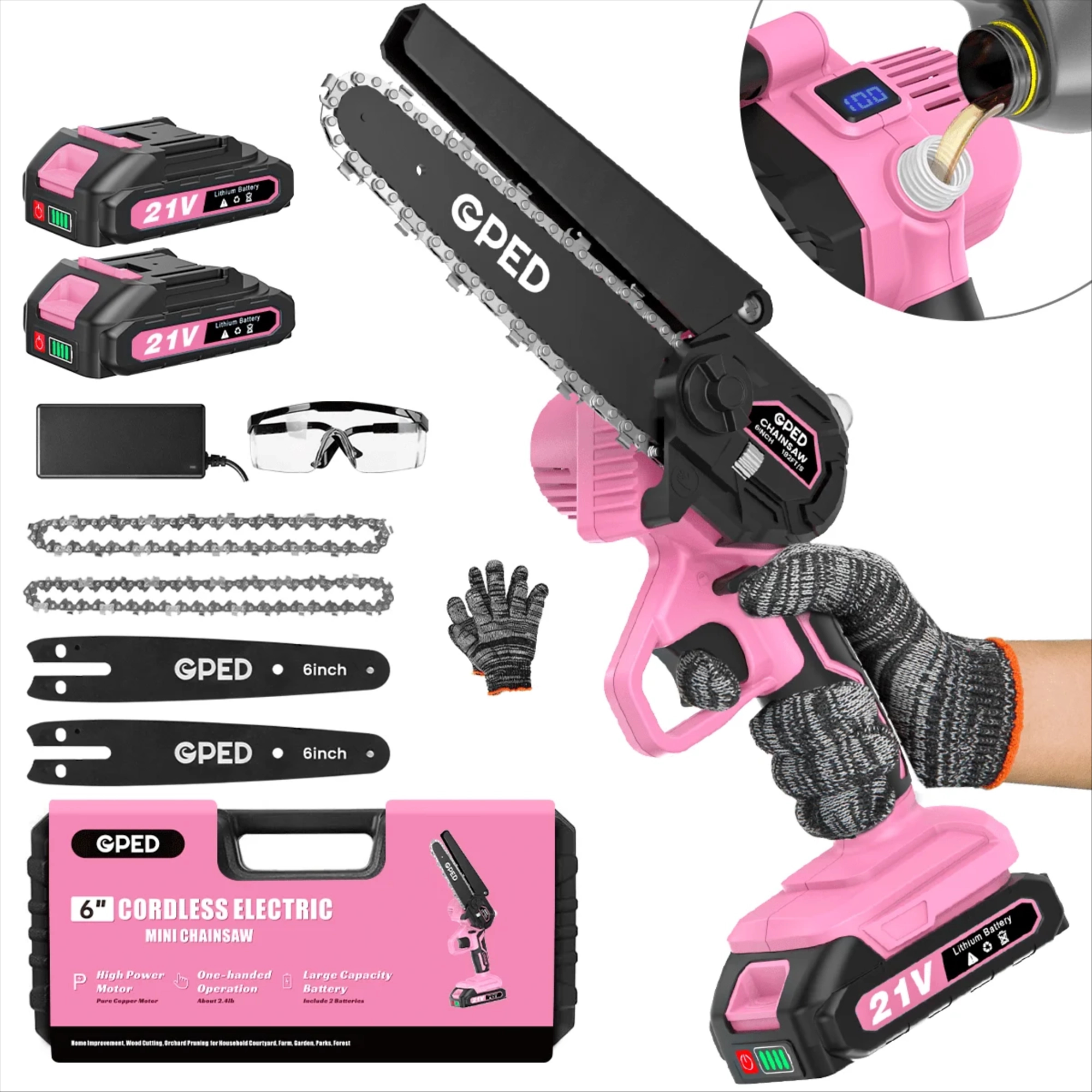 GPED Mini Chainsaw Cordless 6 inch with 2 Battery, Mini Power Chain Saw with Security Lock, Elect...