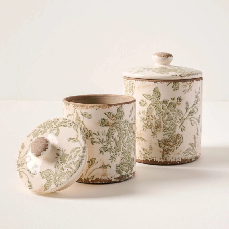 Green and White Distressed Canister