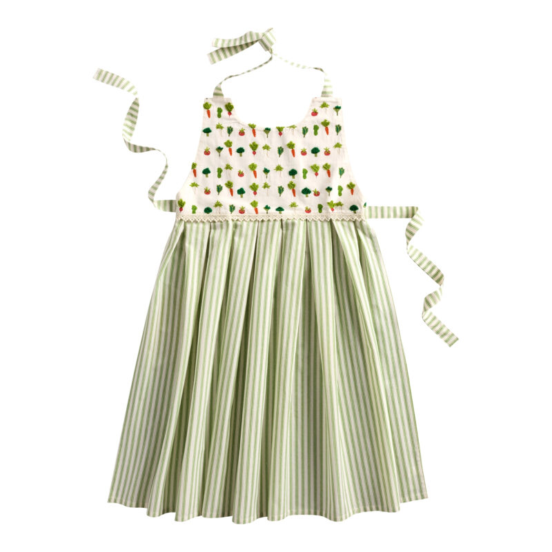 Green Stripe Veggie Embroidered Apron